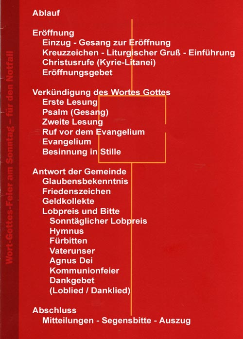 Ablauf der Feier und als Hintergrund die Vorderseite der Broschüre